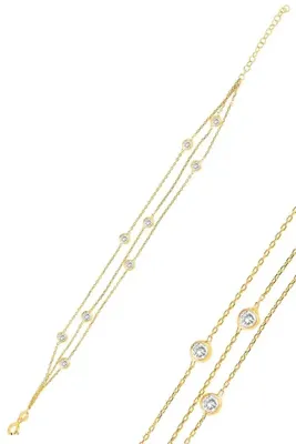 Söğütlü Silver Gümüş Altın Yaldızlı Zirkon Sıra Taşlı Bileklik Sgtl10519gold