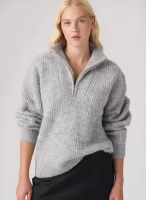 Levi's Levis AVA 1/4 ZIP 871007 007VT-0001 Gri Kadın Geniş Yaka Triko Kazak