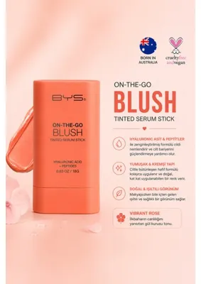 BYS Tinted Serum Stick Blush Juicy Peach (Şeftali) – Nemlendirici,doğal Işıltı Sağlayan Stick Allık