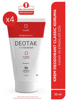 Deotak 35 ml Krem Deodorant Unisex Ferah 4 Adet Koku ile 7 Gün Süren Koruma Sağlar