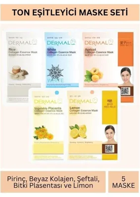 Dermal Ton Eşitleyici Pirinç Beyaz Kayısı Bitki Plasentası ve Limon Özlü Maske Seti 23GR x 5ADET