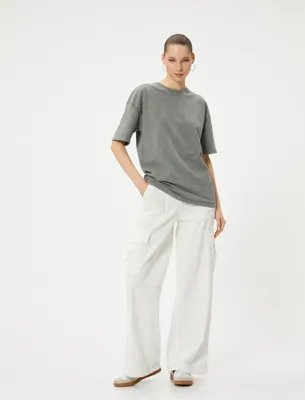 Koton Basic Oversize Tişört Kısa Kollu Bisiklet Yaka Pamuklu