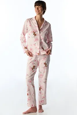 Penti Lila Looney Tunes Happiness Ayı Desenli Uzun Kollu Gömlek Pantolon Pijama Takımı