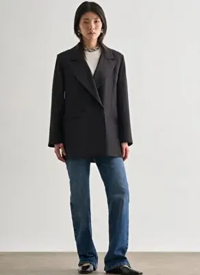 Mizalle Oversize Çift Yırtmaçlı Siyah Blazer Ceket