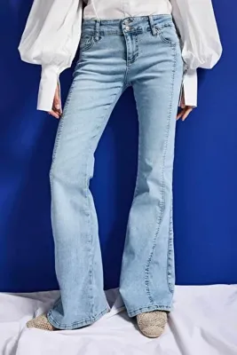 it's basic Kadın Ice 4s6-3 SWL Mid Rise Flare Fit Kemer Detaylı Esnek Kumaş Denim Jean