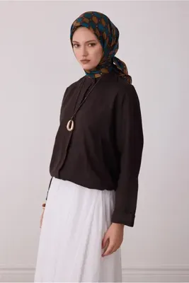Belli Petrol Geometrik Desen %100 Twill İpek Eşarp 4408-52