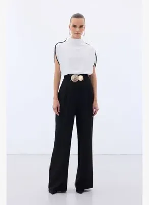 Sateen Aksesuarlı Pantolon - Siyah
