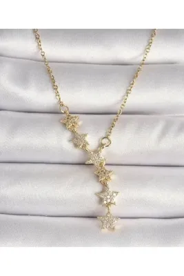 İlraysa Çelik Gold Renk Zincir Zirkon Taşlı Yıldız Model Kadın Kolye