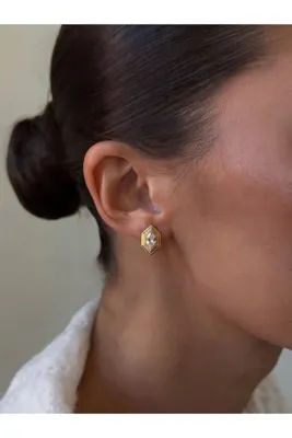 MonCheriAccessoire 14K Altın Kaplama Gold Şeritli Küpe