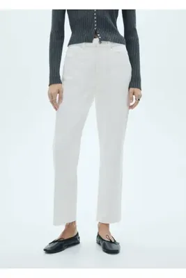 MANGO Woman Beyaz Düz Kesim Crop Jean