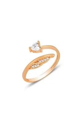 Söğütlü Silver Gümüş Rose Zirkon Taşlı Kalp Ve Yaprak Modeli Ayarlamalı Yüzük Sgtl12167rose