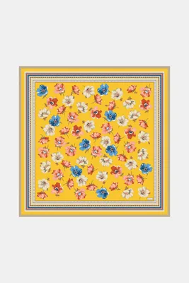 Vakko SARI ÇİÇEK DESENLİ TWILL İPEK EŞARP