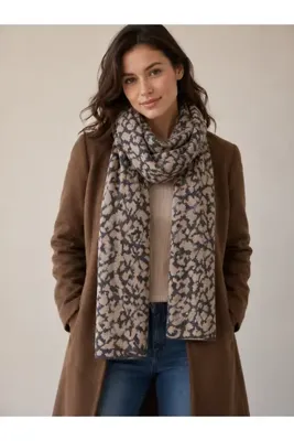 Sebir Moda Leopar Desenli Triko Atkı
