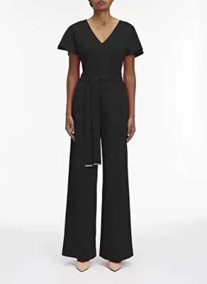 Calvin Klein Siyah Kadın Düz Tulum SCUBA CREPE SS BELTED JUMPSUIT