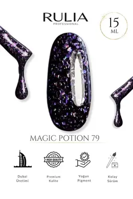 Rulia Professional Rulia Magic Potion 79 Simli Siyah Kalıcı Oje 15 ml- Made in Dubai - Profesyonel Fırçası İle Kolay Sürülür