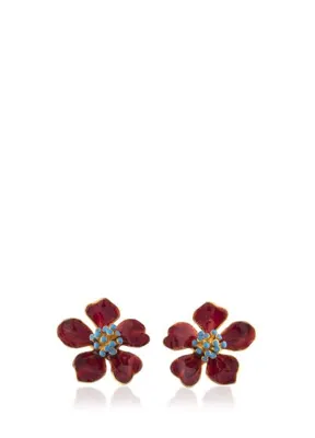 Milou Jewelry Cherry Blossom Kırmızı Çiçek 22 Ayar Altın Kaplama Kadın Küpe