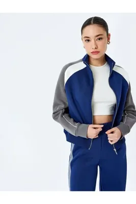Koton Şardonlu Renk Bloklu Reglan Kol Fermuarlı Sweatshirt