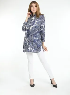 Ladies First Desenli Tunik - Saks Mavi - Arıkan