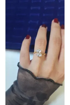 By Zeyna Aksesuar Premium Tasarım Baget Zirkon Taşlı Işıltılı Kadın Yüzük Numarasız Ayarlanabilir