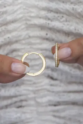 Nereze 925 Ayar Gümüş Gold 20 Mm Tamtur Halka Küpe