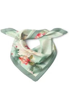 nehir eşarp Pastel Şakayık Desenli Mint Yeşili Eşarp / Bandana – Zarif & Romantik