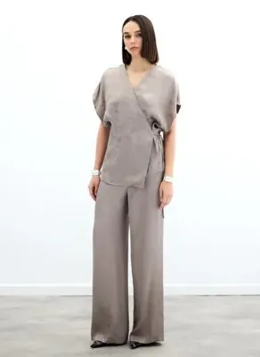 Sateen Cepli Bol Pantolon - Vizon