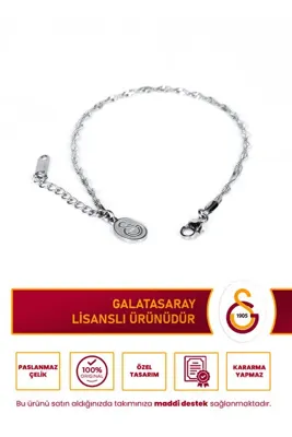 Galatasaray GS Singapur Desen Ayarlanabilir 17 cm Çelik Bileklik Gri Lisanslı Taraftar Bilekliği