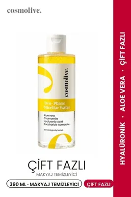 Cosmolive Çift Fazlı Makyaj Temizleyici 390 ml | Yüz Temizleyici | Hyalüronik Asit & Aloe Vera