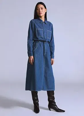 Levis Mavi Kadın %100 Pamuk Elbise BOILER DRESS BLUE BOILER RINSE