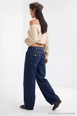TRENDYOLMİLLA Koyu Mavi Kemer Detaylı Normal Bel Wide Leg Jeans TWOAW27JE00257