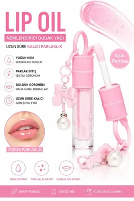 NUNUKO Anahtarlıklı Çilekli Lip Oil Dudak Parlatıcısı - Çilekli Nemlendirici Parlatıcı Dudak Glossu - Charm Çanta Aksesuarı