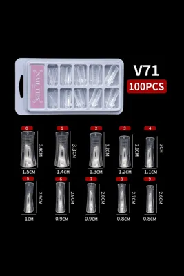 Easy Beauty 10 Farklı Boy 100 Adet Ölçekli Poly Jel Kalıp Tips Farklı Şekillerde Poly Jel Kalıp Tips V70-sadecetırnak