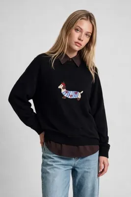 Lovelyİstanbul Nakış İşlemeli Oversize Triko Kazak LYY0150 SİYAH