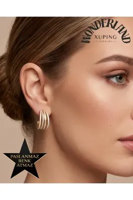 XUPING JEWELRY Trend Kadın Küpe - 14K Altın Renginde - Zirkon ve Kristal Taşlı - Kararmaz