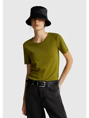 United Colors Of Benetton Kadın Haki Yeşili %100 Pamuk Basic Kısa Kollu Bisiklet Yaka T-Shirt