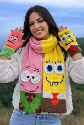 diğerr1 Megahan boutıque Trend sunger bop el örgu renklı kışlık hedıyelık atki ve parmaksız eldiven takim