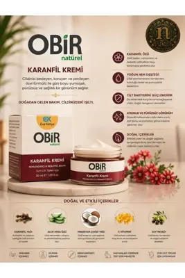 OBİR NATÜREL MASAJ KREMİ Karanfil Kremi 50 ml – Nemlendirici ve Besleyici Cilt Bakım Kremi – Aloe Vera, Hindistan Cevizi Yağı, E Vitamini ve Zeytinyağı İçeren Bakım