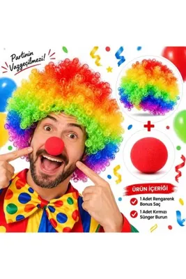 plentiful Mey İthalat PlentifulRengarenk Bonus Saç ve Kırmızı Sünger Burun Seti