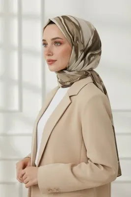 Vissona KREP EBRU DESENLİ BEJ RENKLİ 75X195 KIRIŞMAZ ŞAL