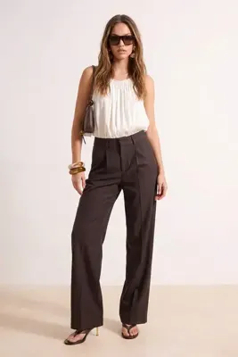 TRENDYOLMİLLA Kahvereng Kalın Tuşeli/Kışlık Wideleg Geniş Paça Dokuma Pantolon TWOAW26PL00160