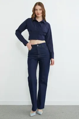 Fulla Moda Yüksek Bel Kesik Paça Jean