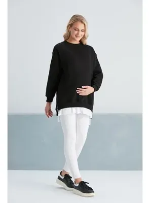 Işşıl 6465-Üç İplik Penye Yünlü Hamile Giyim SweatShirt Siyah