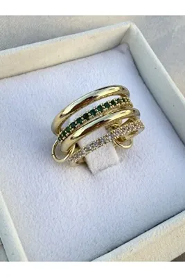 Sujewelleryy VİP Üç renkli Dörtlü Yüzük Seti