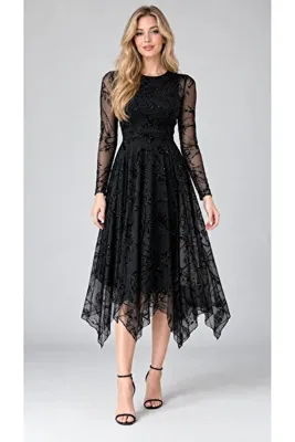LAMİFUSTORE Simli Desenli Asimetrik Midi Elbise