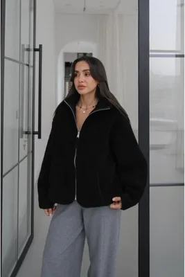 Havoş Siyah Fermuarlı Polar Ceket