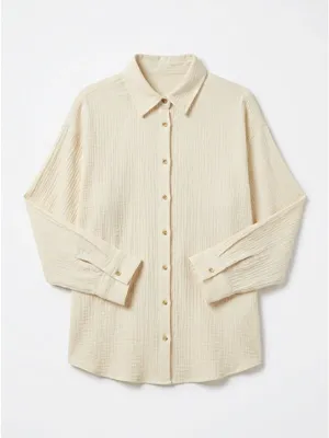 Happiness İstanbul Oversize Basic Müslin Gömlek AÇIK KREM LMX0002