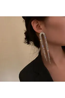 Estilo Lingerie Su Yolu Küpe Zirkon Taşlı Küpe Zarif Pırlanta Görünümlü Küpe Uzun Sallantılı Küpe Trend Küpe