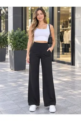 SOSYETE AVM Siyah Korsaj Kemerli Bol Kesim Crep Pantolon