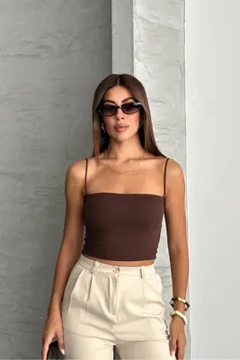 macharel jeans İp Askılı Modal Kaplı Crop Bluz