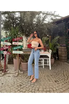 Aida Fashion Kesik paça detay Straight Jeans Premuim